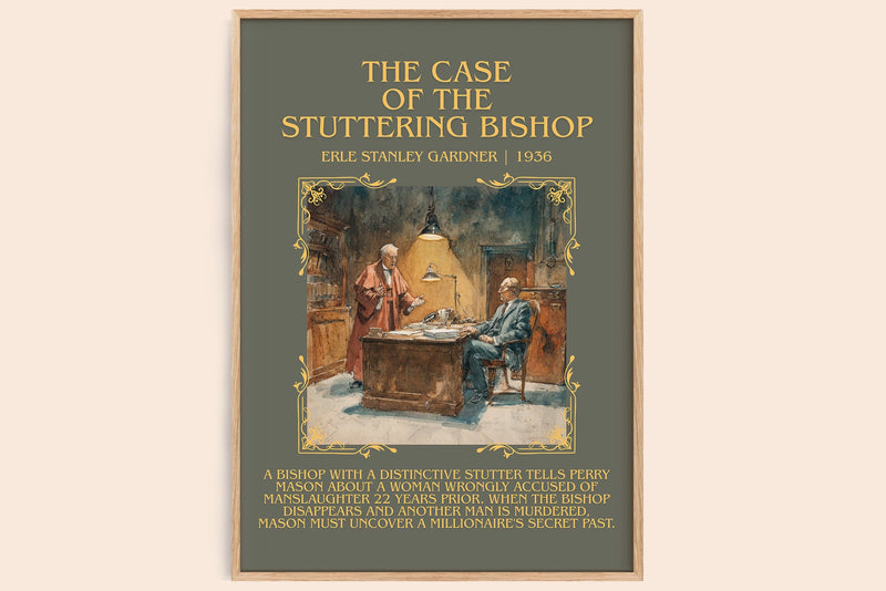 The Case of the Stuttering Bishop minimalist book poster by Erle Stanley Gardner – framed literary art print