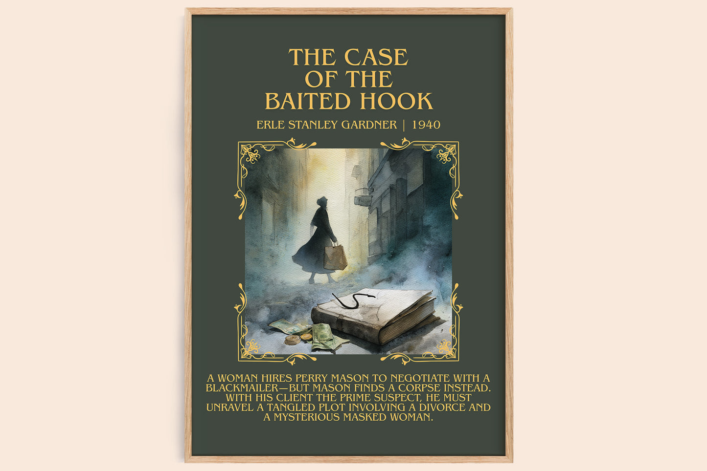 The Case of the Baited Hook minimalist book poster by Erle Stanley Gardner – framed literary art print