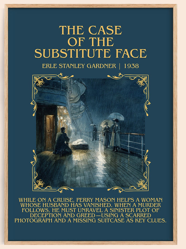 The Case of the Substitute Face minimalist book poster by Erle Stanley Gardner – framed literary art print