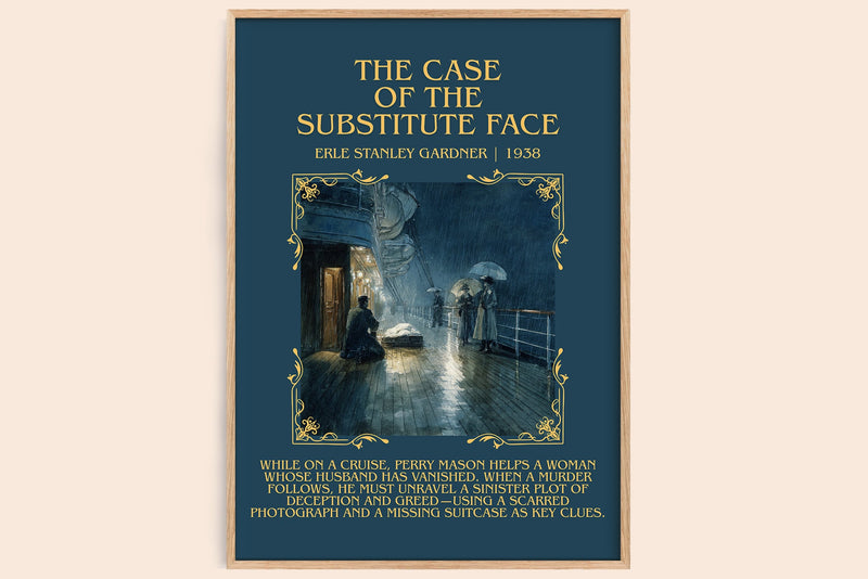 The Case of the Substitute Face minimalist book poster by Erle Stanley Gardner – framed literary art print