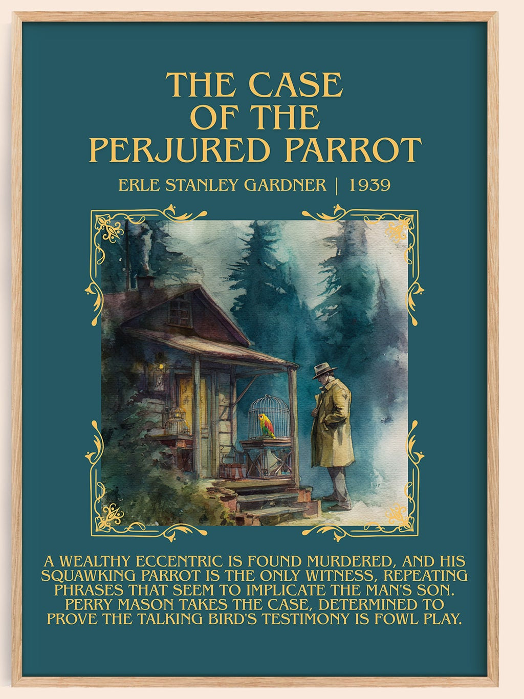The Case Of The Perjured Parrot minimalist book poster by Erle Stanley Gardner – framed literary art print