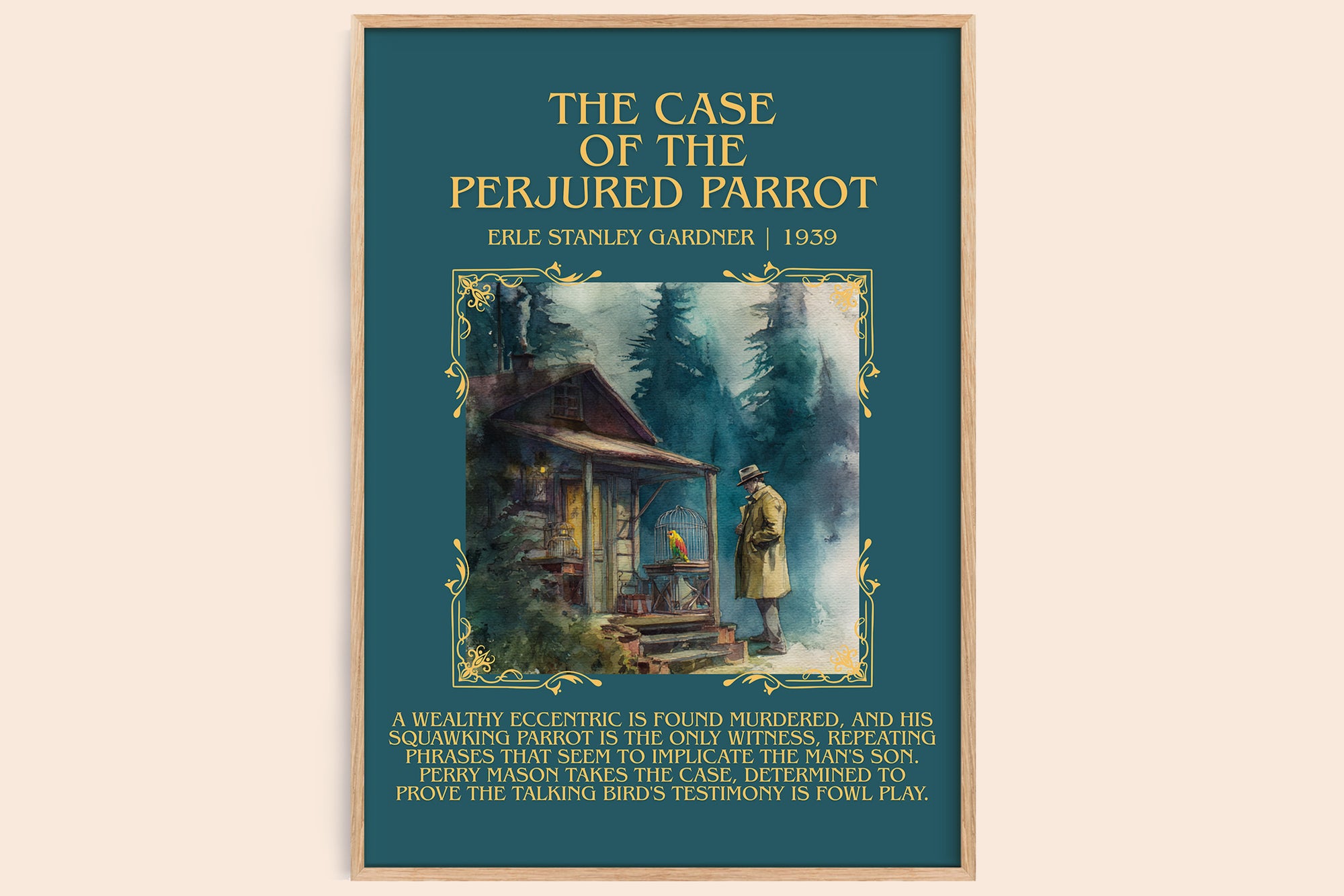 The Case Of The Perjured Parrot minimalist book poster by Erle Stanley Gardner – framed literary art print
