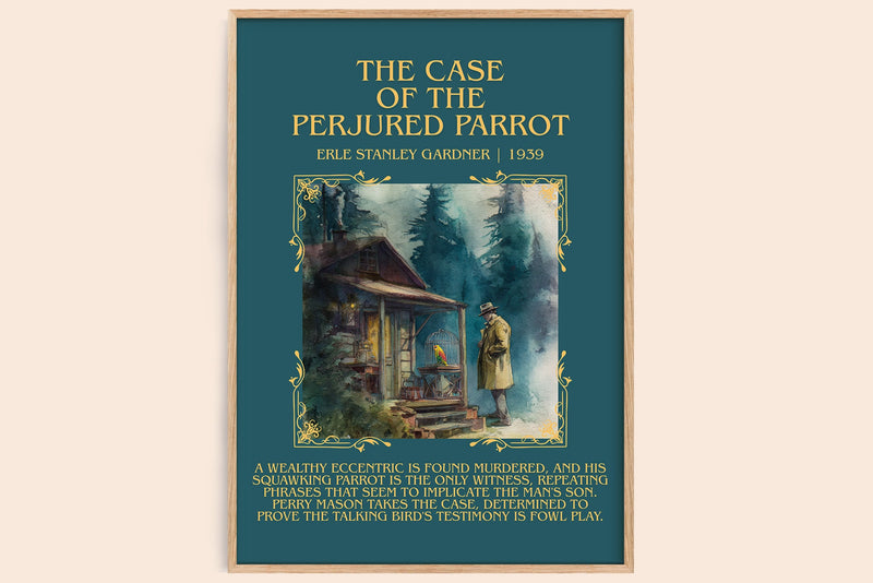 The Case Of The Perjured Parrot minimalist book poster by Erle Stanley Gardner – framed literary art print