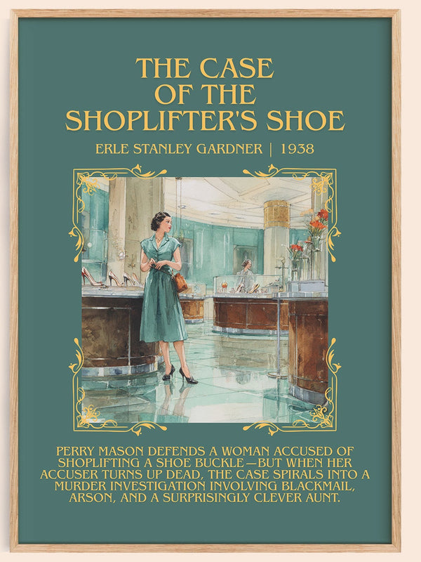 The Case of the Shoplifter's Shoe minimalist book poster by Erle Stanley Gardner – framed literary art print