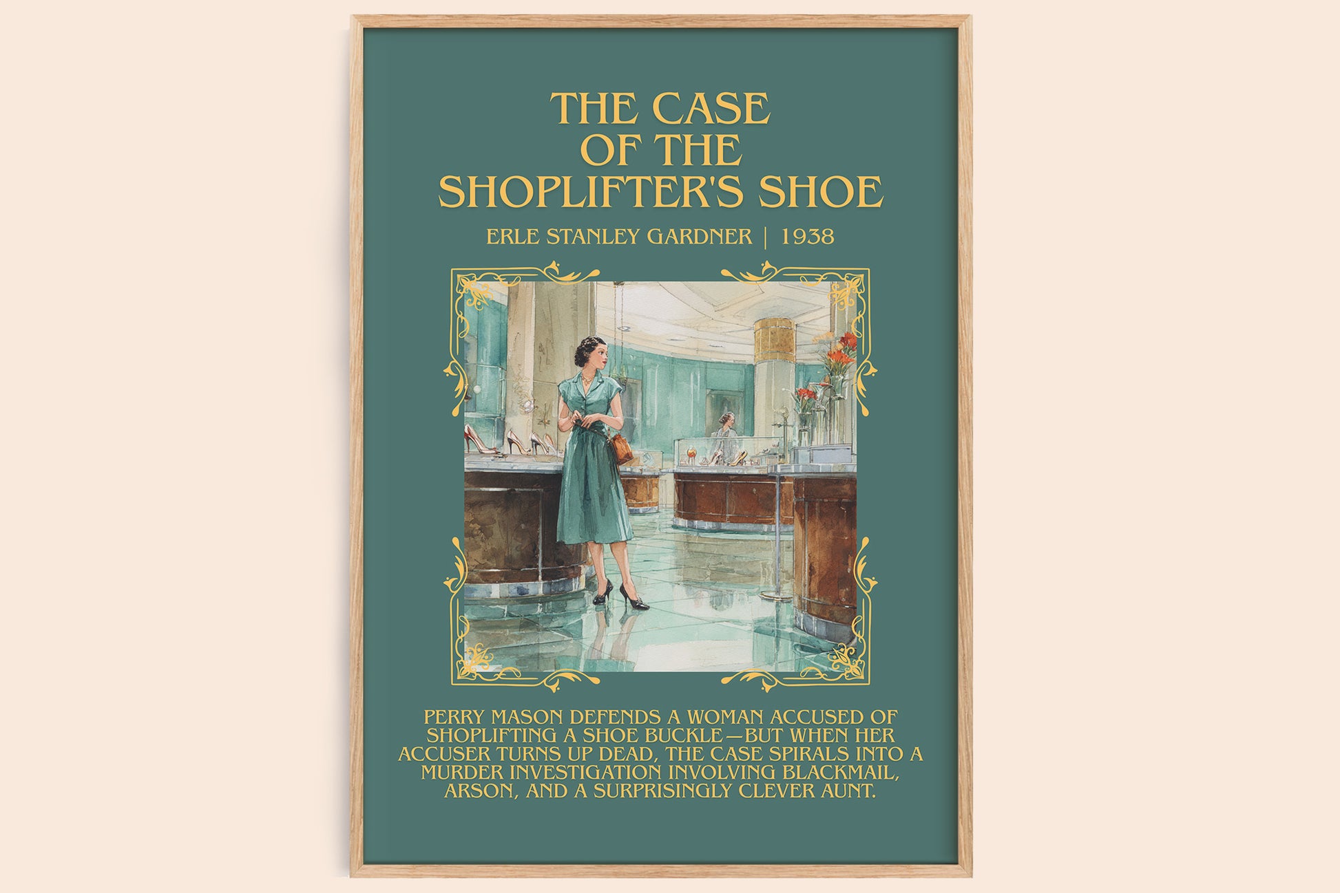 The Case of the Shoplifter's Shoe minimalist book poster by Erle Stanley Gardner – framed literary art print
