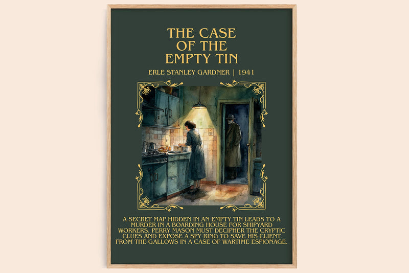 The Case of the Empty Tin minimalist book poster by Erle Stanley Gardner – framed literary art print