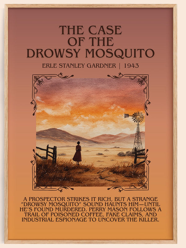 The Case of the Drowsy Mosquito minimalist book poster by Erle Stanley Gardner – framed literary art print