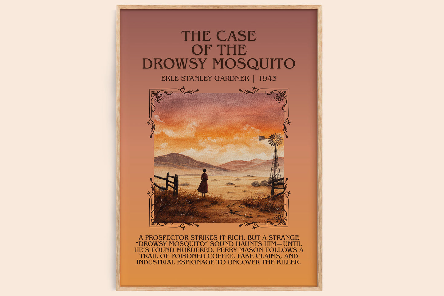 The Case of the Drowsy Mosquito minimalist book poster by Erle Stanley Gardner – framed literary art print