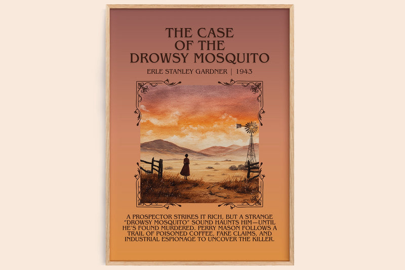 The Case of the Drowsy Mosquito minimalist book poster by Erle Stanley Gardner – framed literary art print
