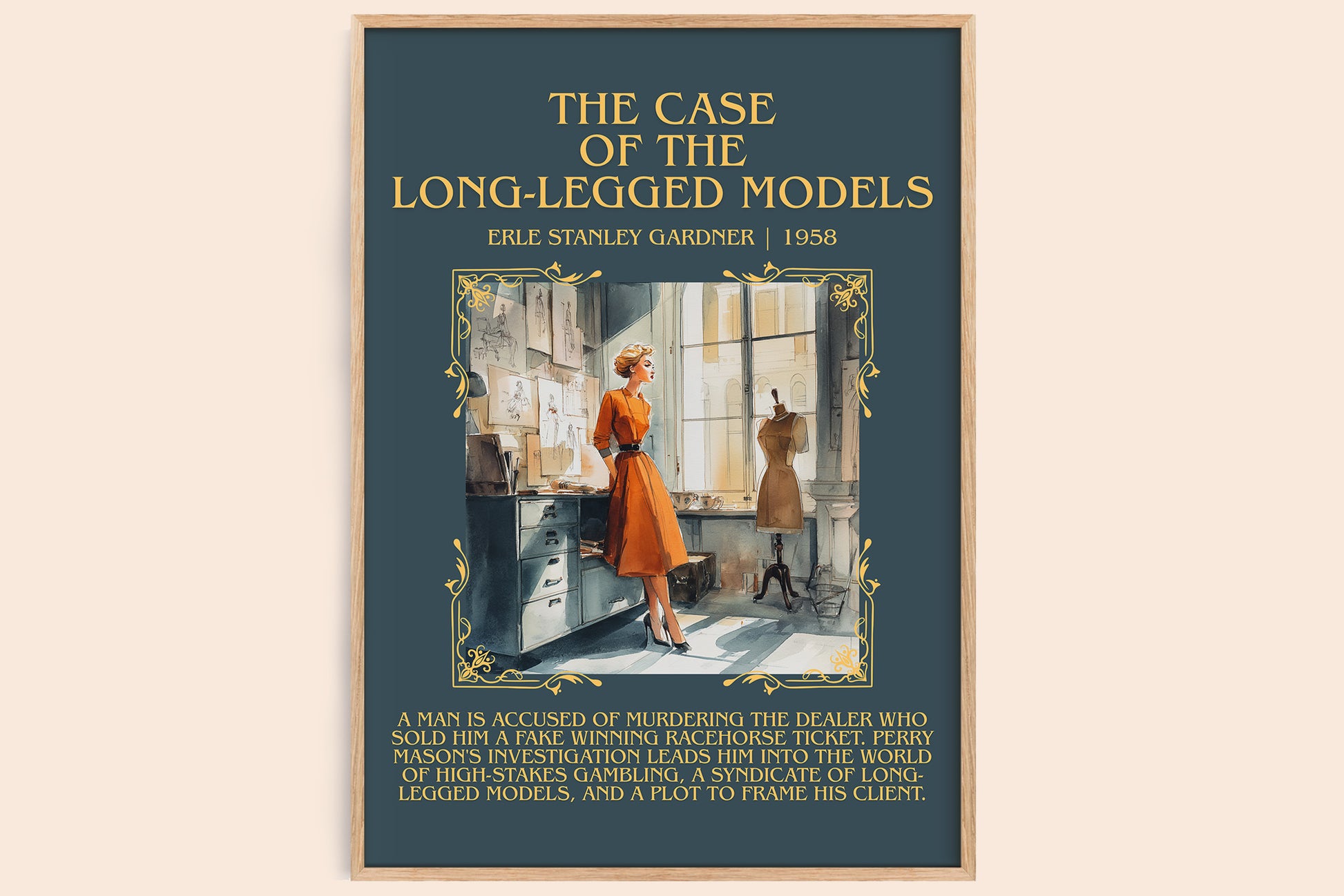 The Case of the Long-legged Models minimalist book poster by Erle Stanley Gardner – framed literary art print
