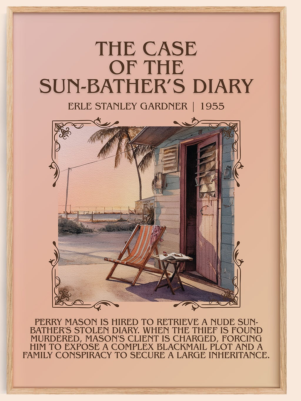 The Case of the Sun Bather's Diary minimalist book poster by Erle Stanley Gardner – framed literary art print