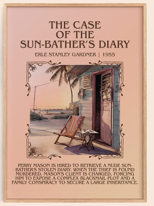 The Case of the Sun Bather's Diary minimalist book poster by Erle Stanley Gardner – framed literary art print