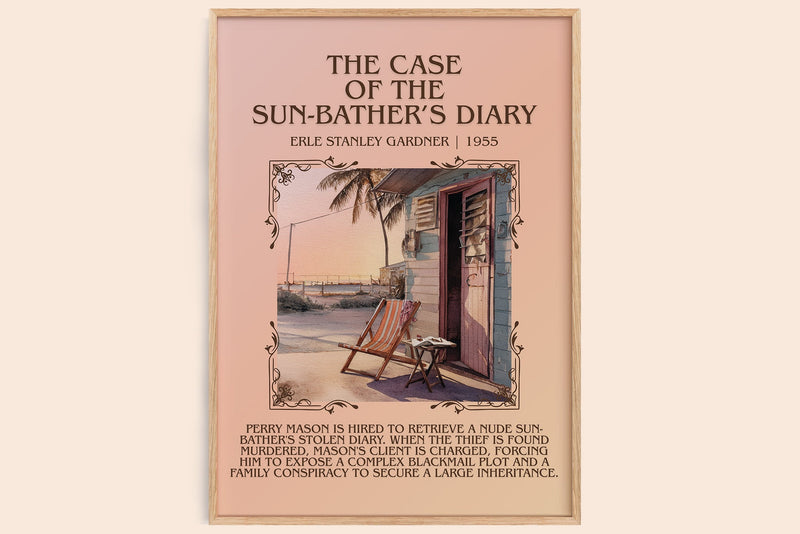 The Case of the Sun Bather's Diary minimalist book poster by Erle Stanley Gardner – framed literary art print