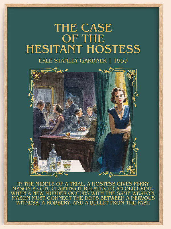 The Case of the Hesitant Hostess minimalist book poster by Erle Stanley Gardner – framed literary art print