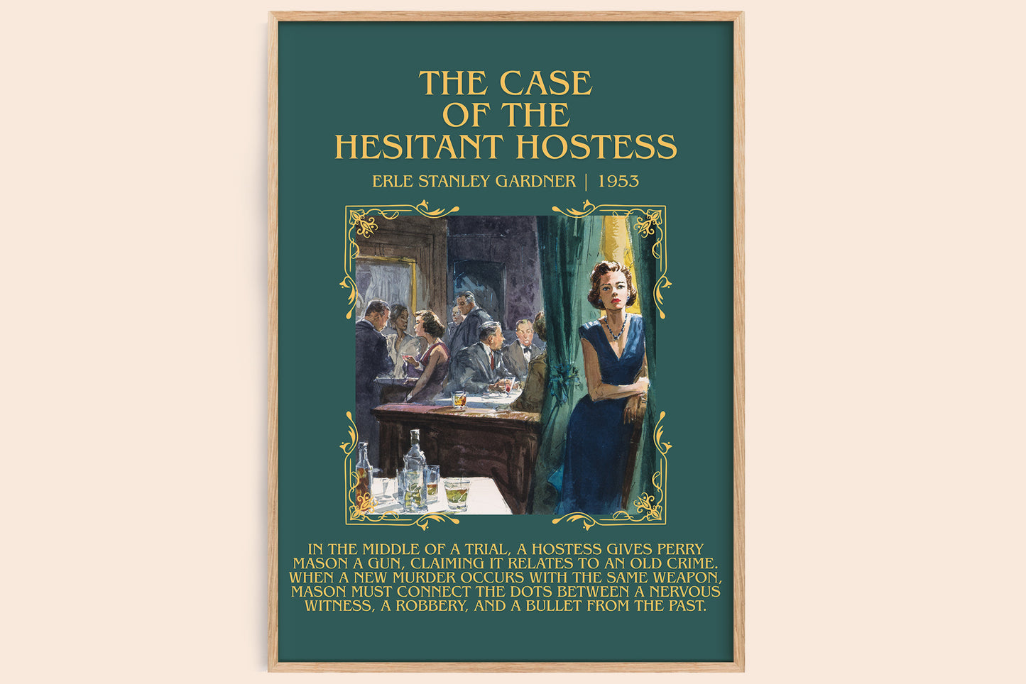 The Case of the Hesitant Hostess minimalist book poster by Erle Stanley Gardner – framed literary art print