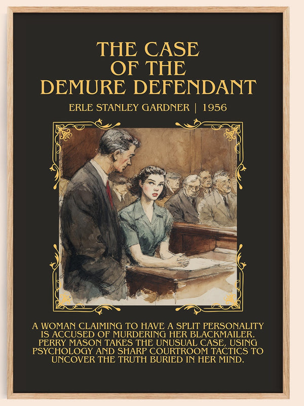 The Case of the Demure Defendant minimalist book poster by Erle Stanley Gardner – framed literary art print