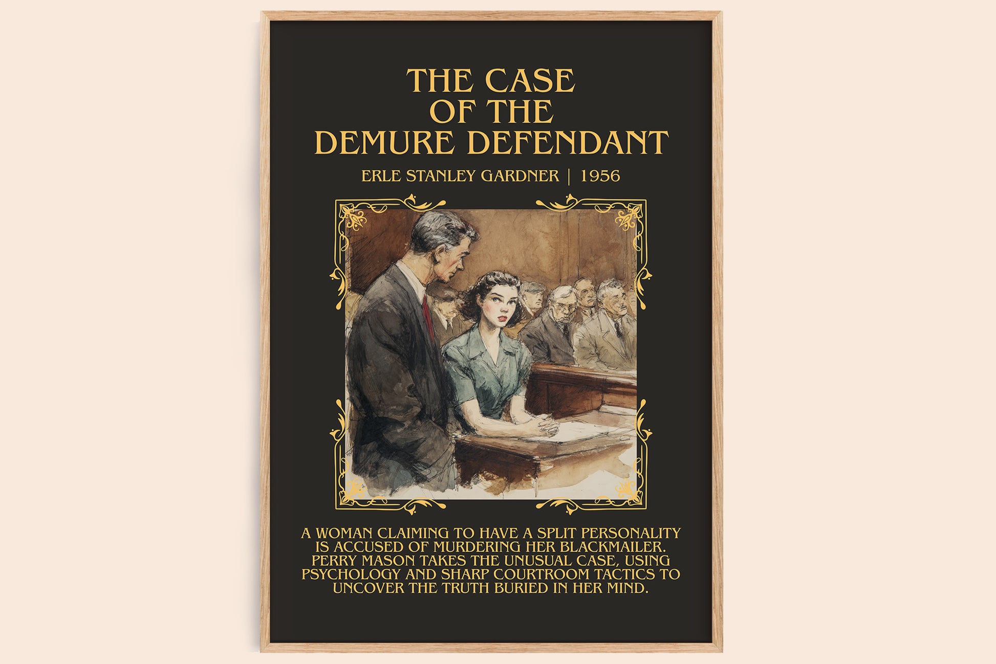 The Case of the Demure Defendant minimalist book poster by Erle Stanley Gardner – framed literary art print
