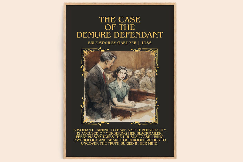 The Case of the Demure Defendant minimalist book poster by Erle Stanley Gardner – framed literary art print