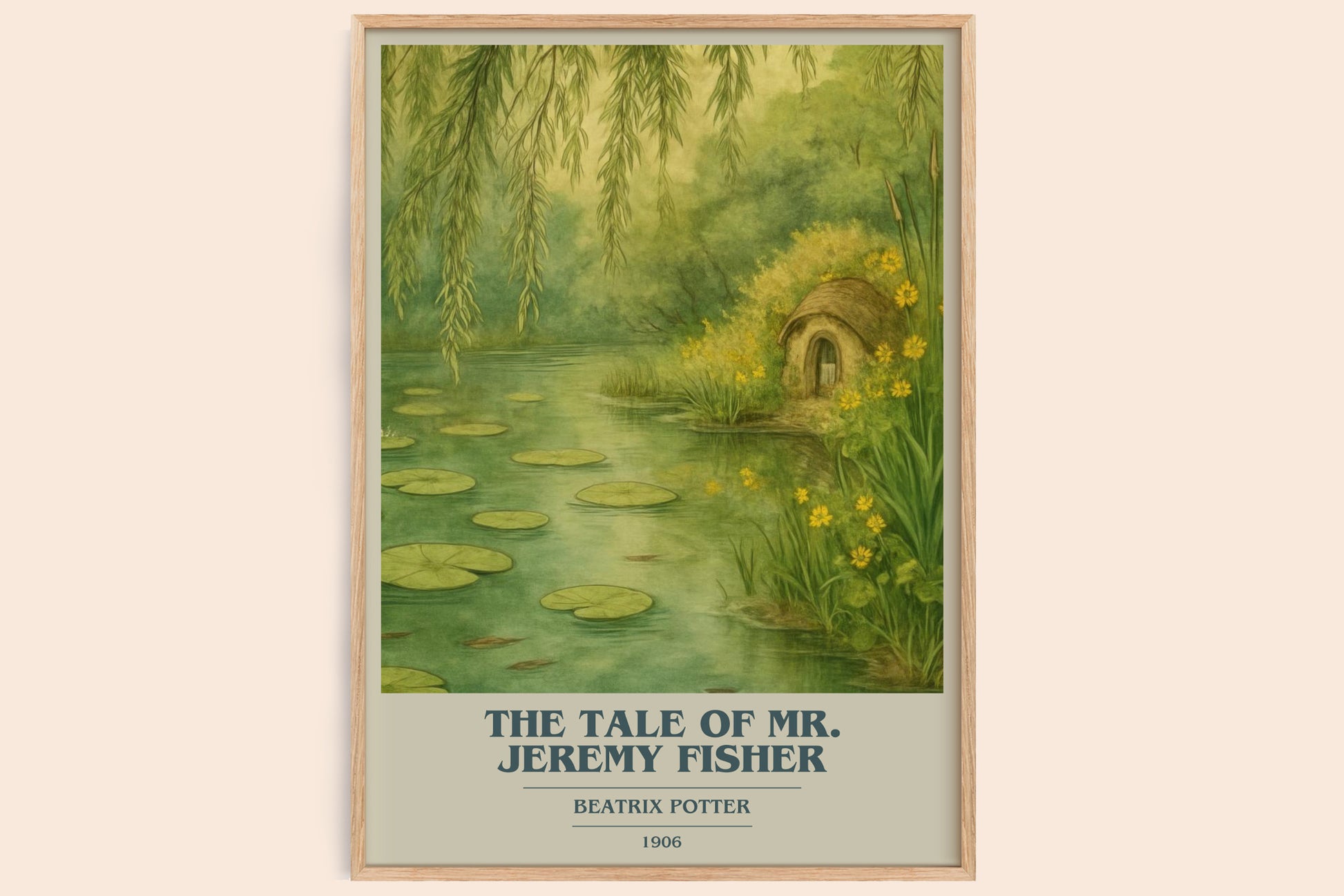 The Tale Of Mr. Jeremy Fisher book cover book poster by Beatrix Potter – framed literary art print