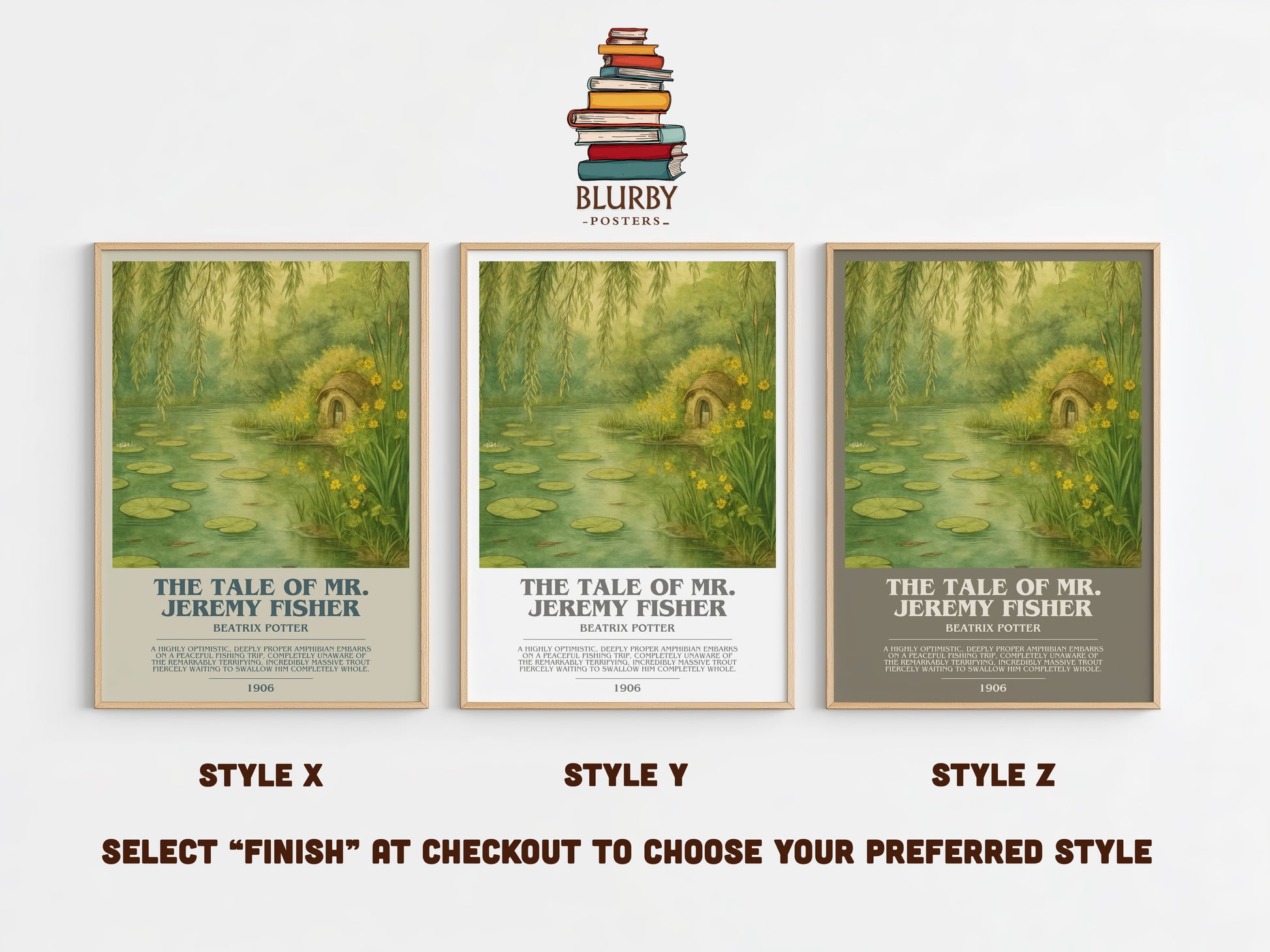 The Tale Of Mr. Jeremy Fisher bookish print in frame leaning in hallway – childrens wall art