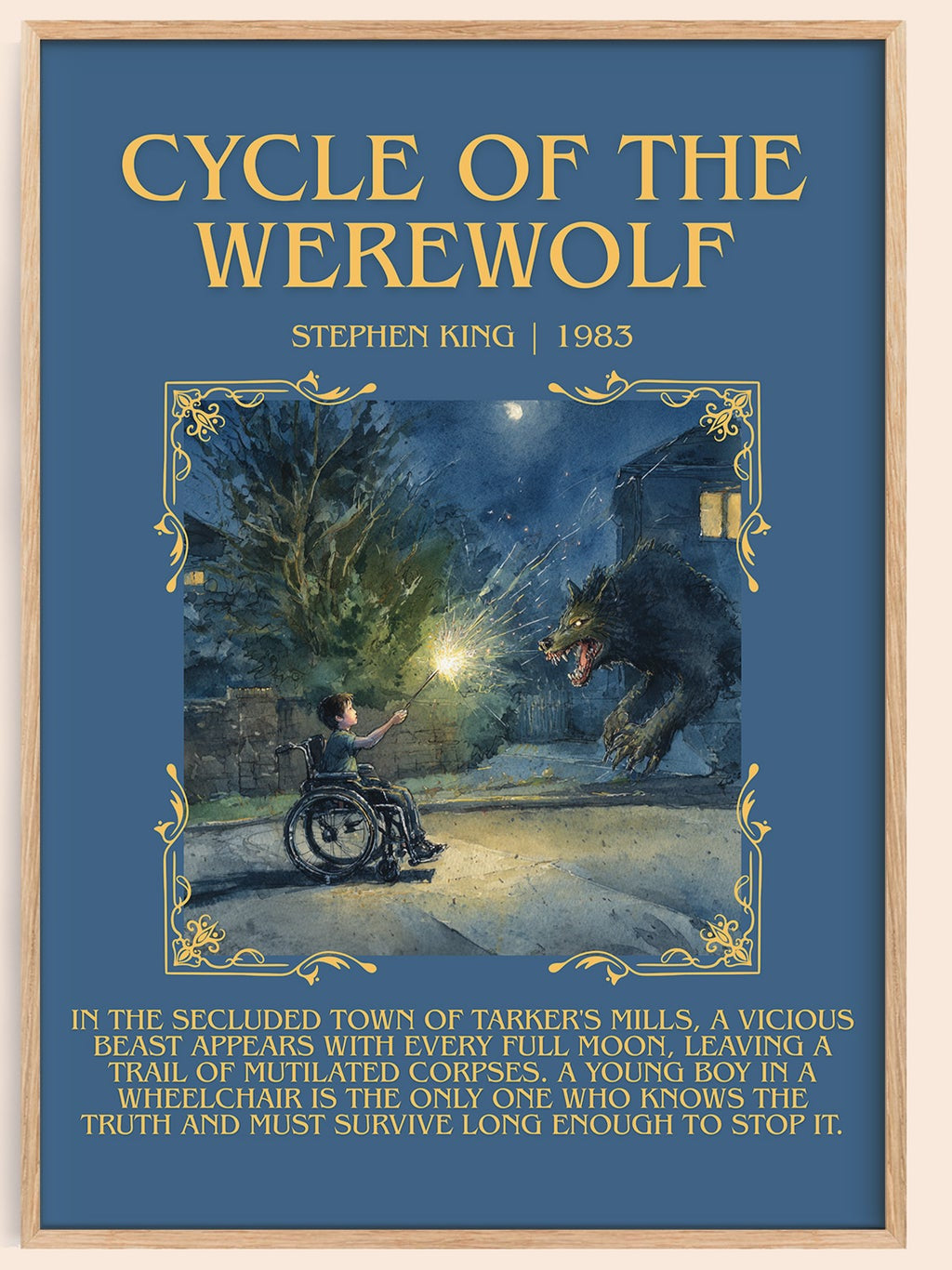 Cycle of the Werewolf minimalist book poster by Stephen King – framed literary art print