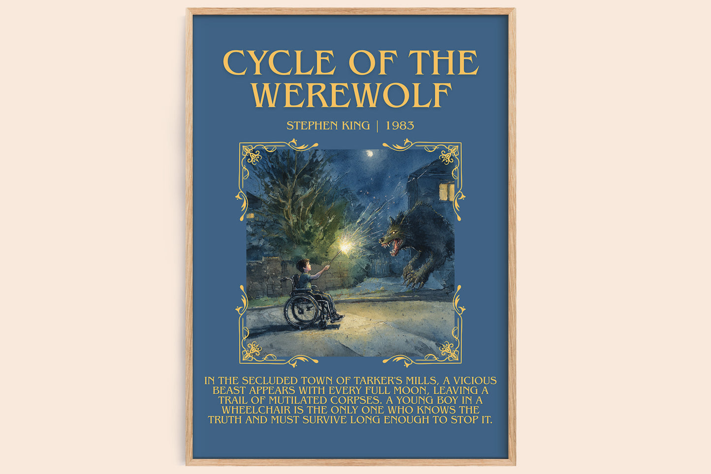 Cycle of the Werewolf minimalist book poster by Stephen King – framed literary art print