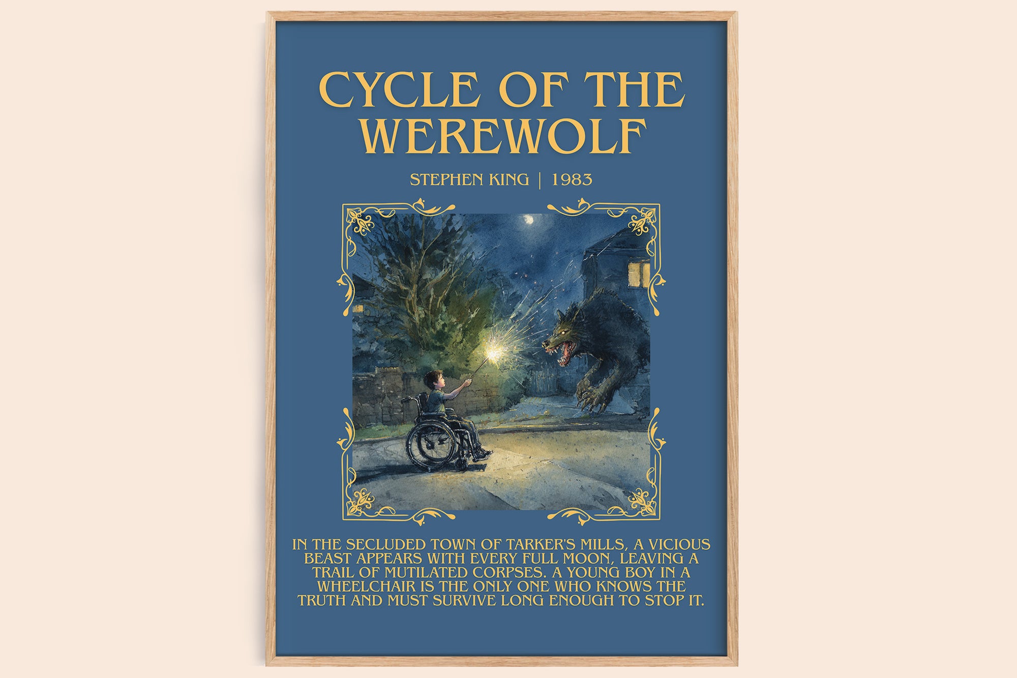Cycle of the Werewolf minimalist book poster by Stephen King – framed literary art print
