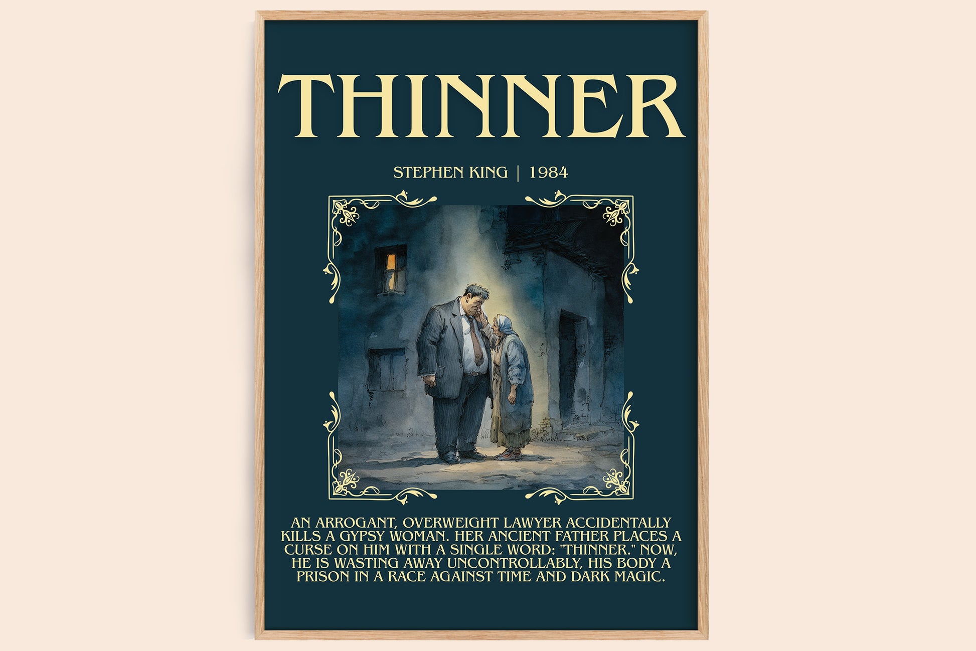 Thinner minimalist book poster by Stephen King – framed literary art print