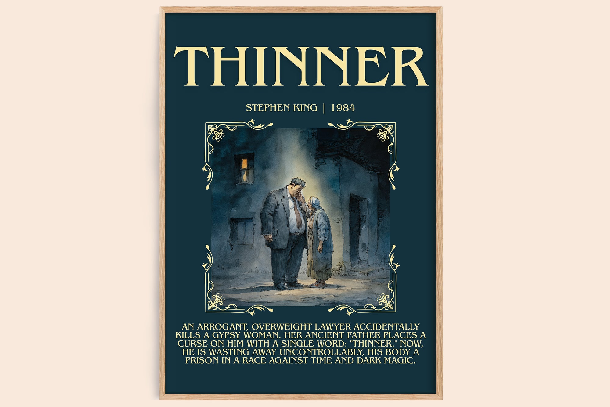 Thinner minimalist book poster by Stephen King – framed literary art print