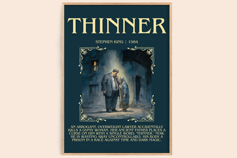 Thinner minimalist book poster by Stephen King – framed literary art print