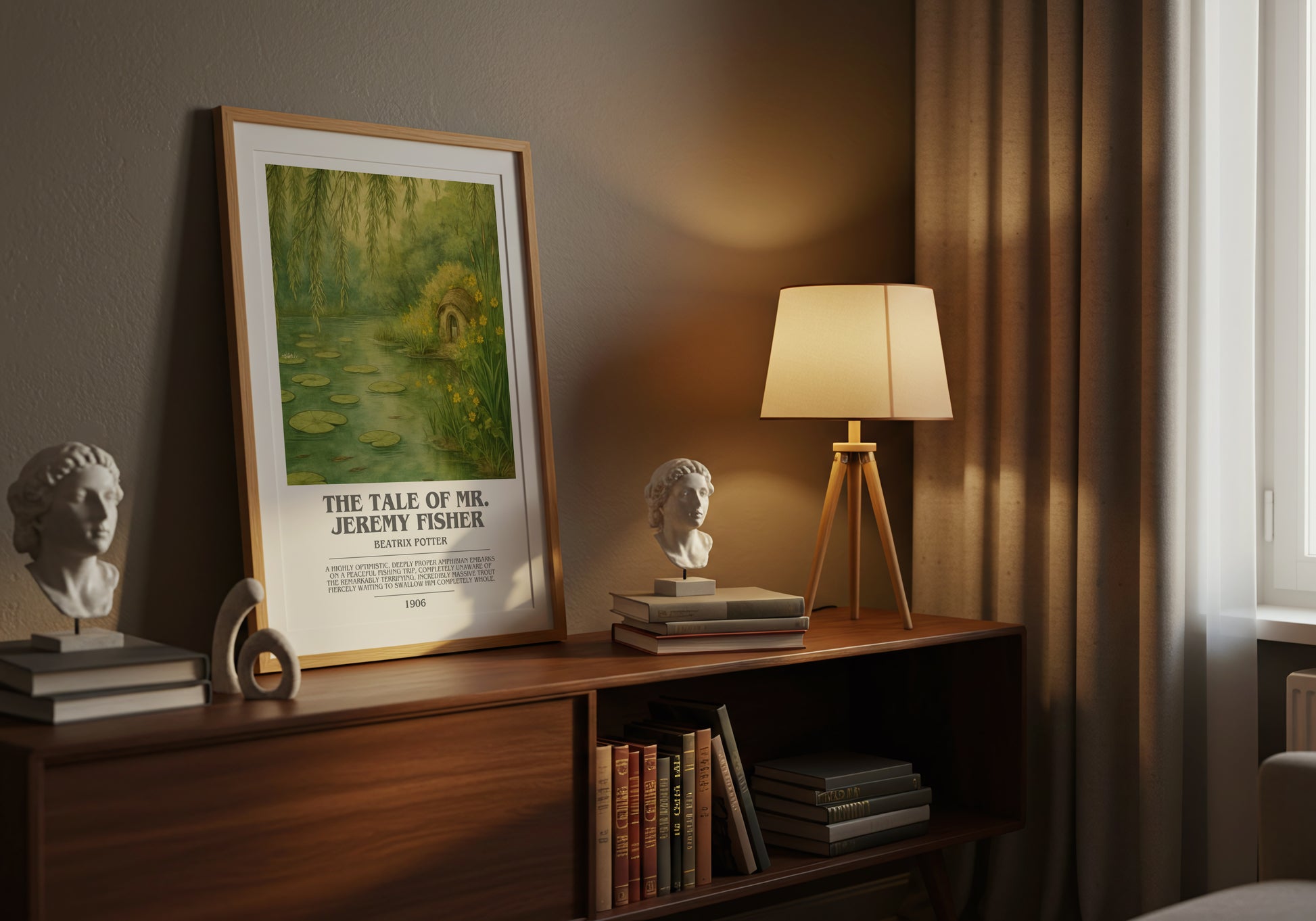 The Tale Of Mr. Jeremy Fisher bookish book poster framed on wall – childrens wall art