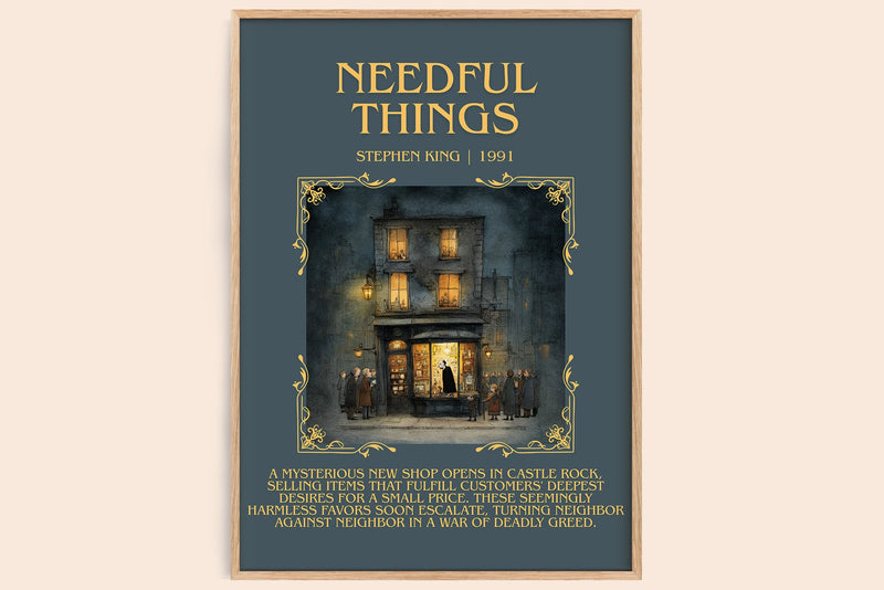 Needful Things minimalist book poster by Stephen King – framed literary art print