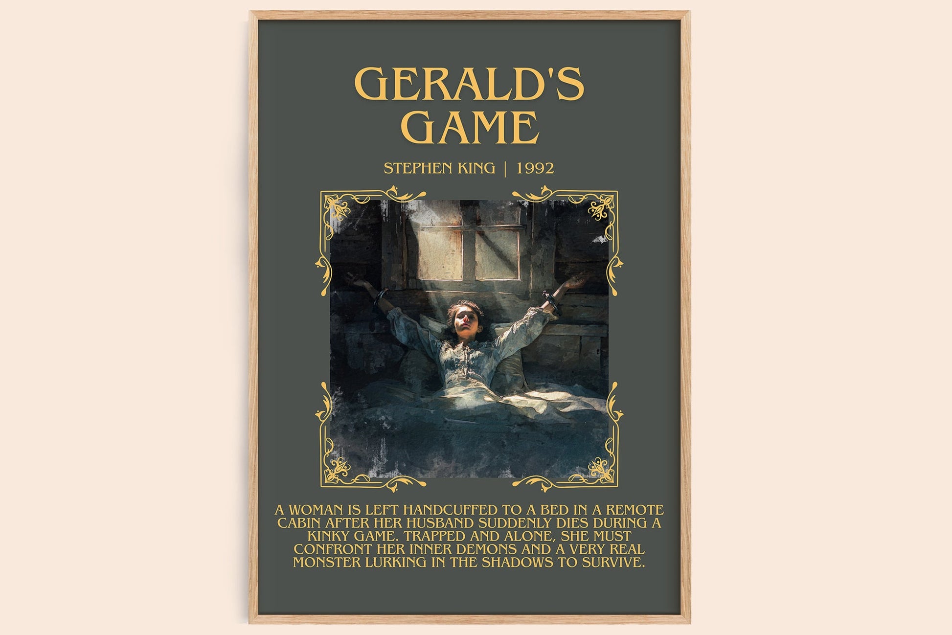 Gerald's Game minimalist book poster by Stephen King – framed literary art print