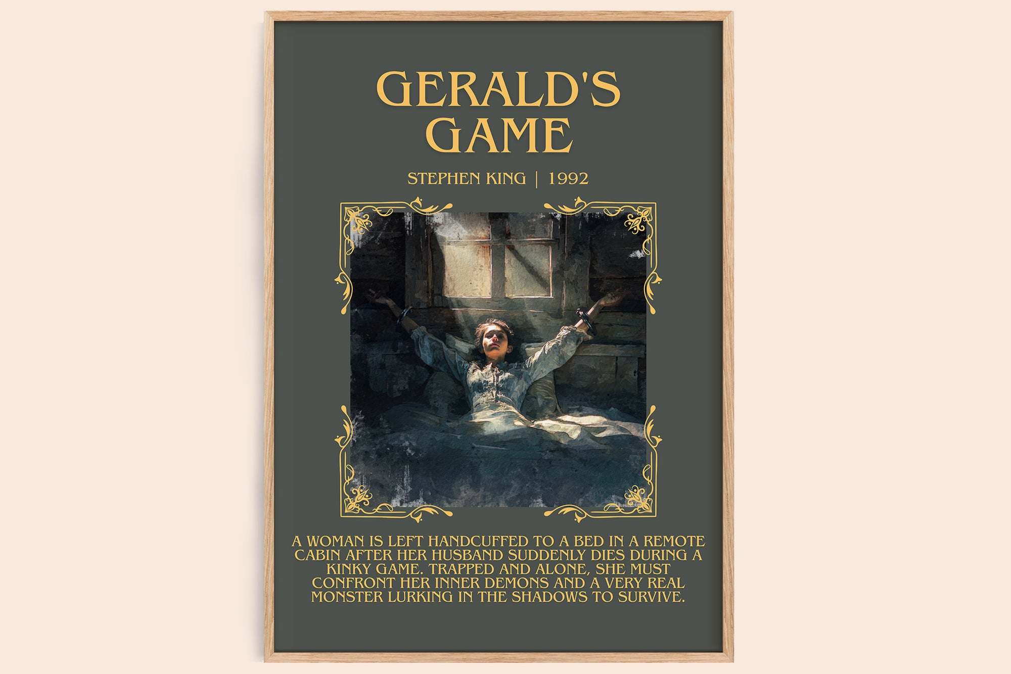 Gerald's Game minimalist book poster by Stephen King – framed literary art print