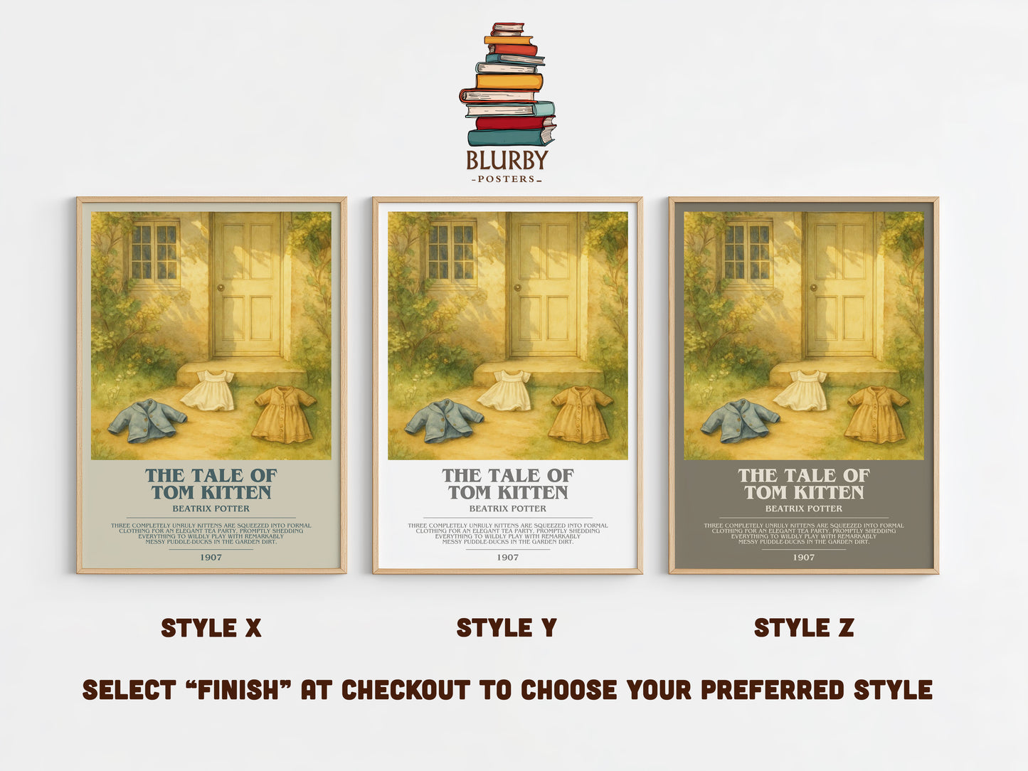 The Tale Of Tom Kitten bookish print in frame leaning in hallway – childrens wall art