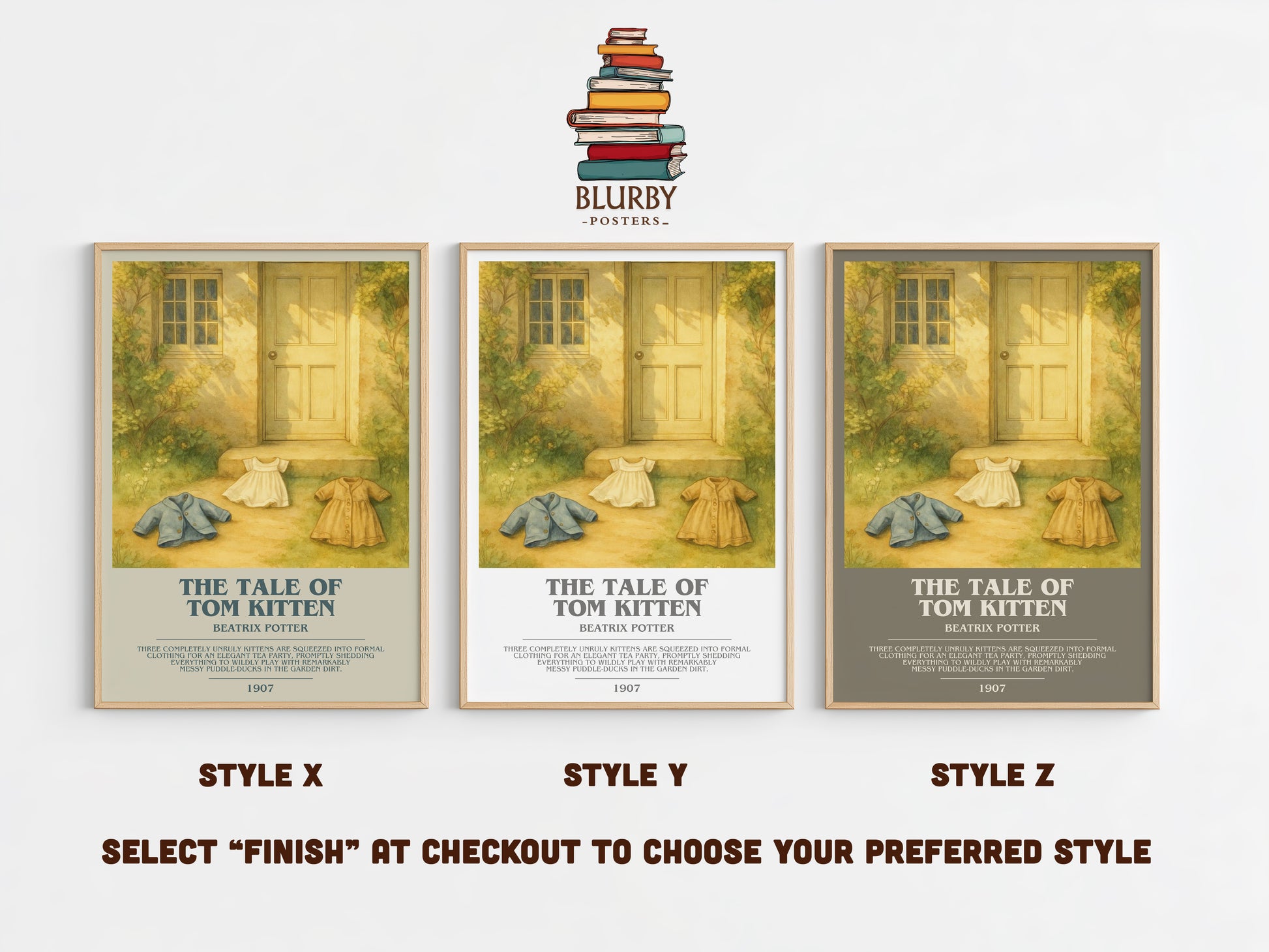 The Tale Of Tom Kitten bookish print in frame leaning in hallway – childrens wall art