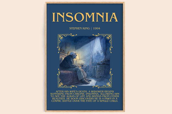 Insomnia minimalist book poster by Stephen King – framed literary art print