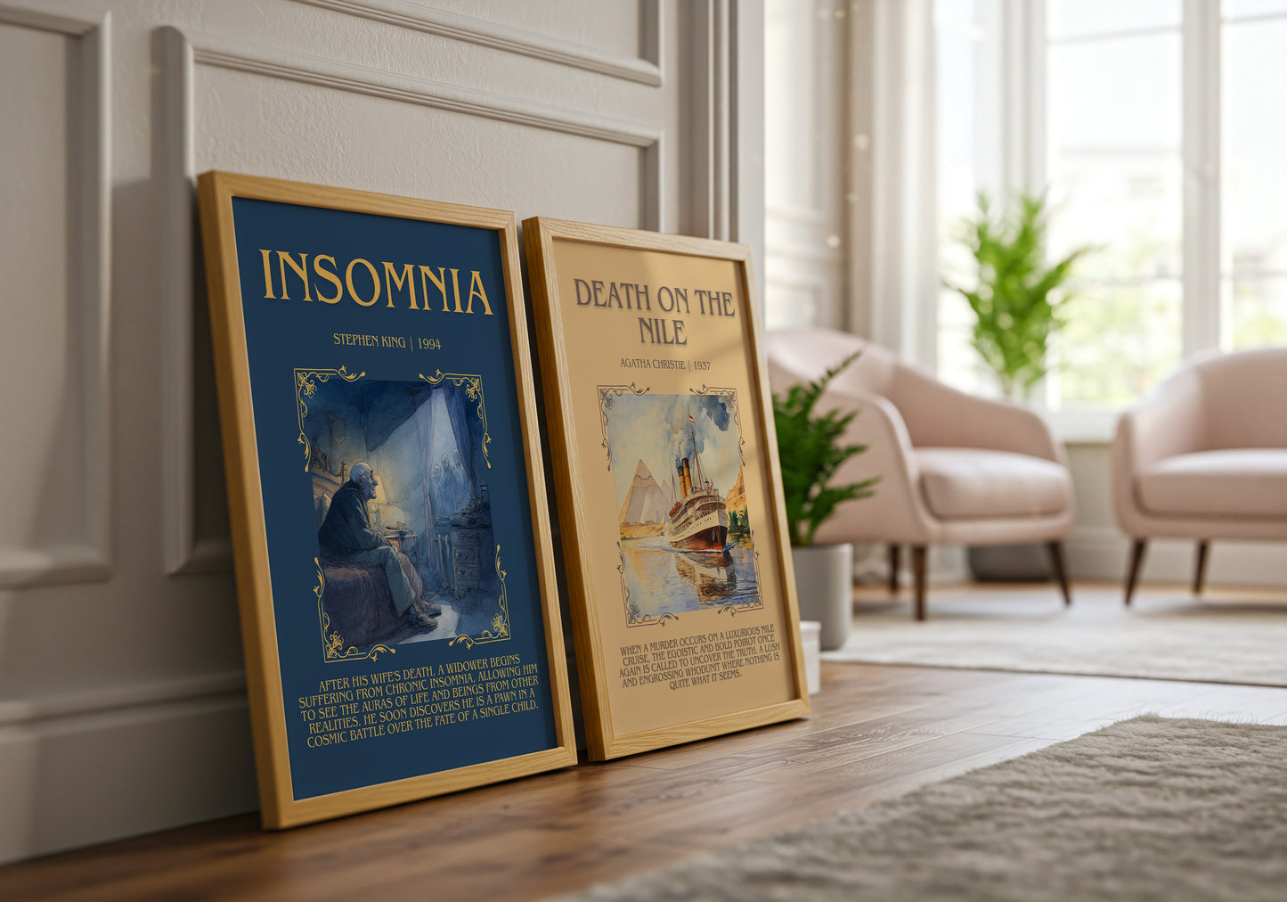 Insomnia minimalist print framed by window – literary home decor