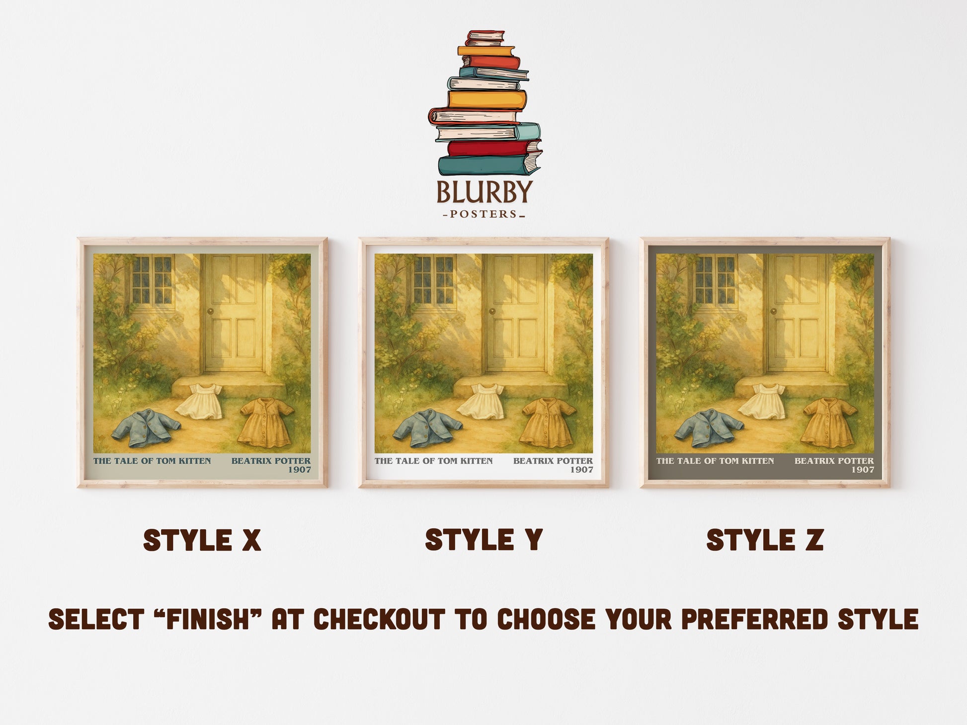 The Tale Of Tom Kitten literary print in frame leaning in hallway – childrens wall art
