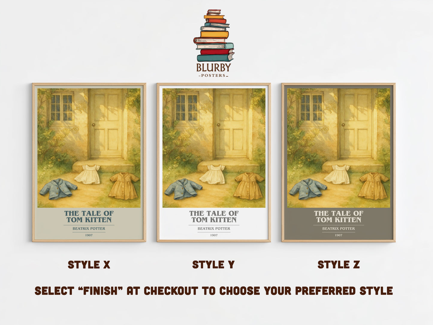 The Tale Of Tom Kitten book cover print in frame leaning in hallway – childrens wall art