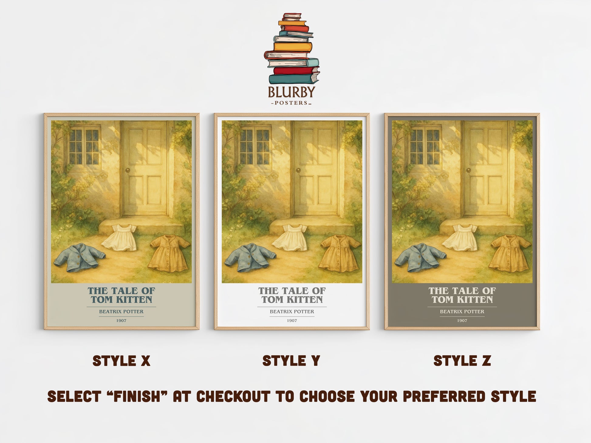 The Tale Of Tom Kitten book cover print in frame leaning in hallway – childrens wall art