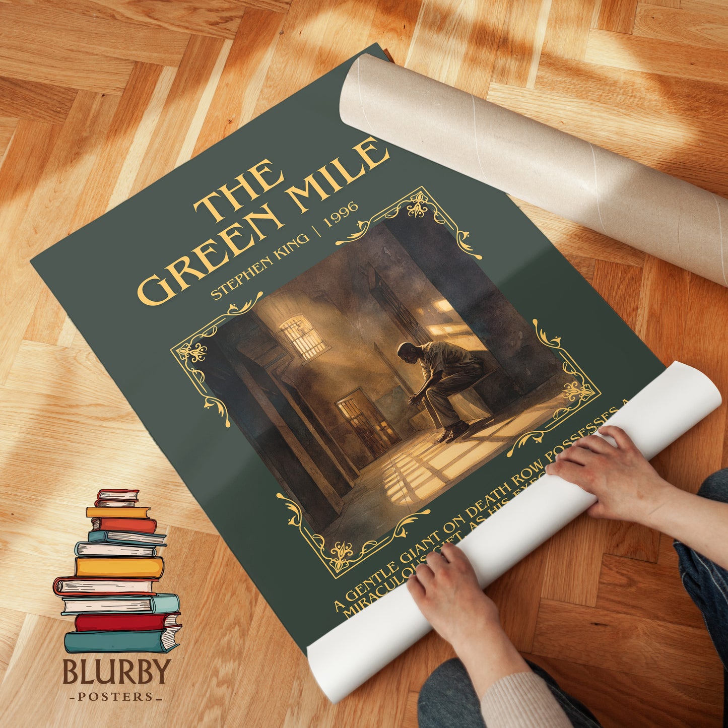 The Green Mile minimalist print on bookshelf – Stephen King fan gift