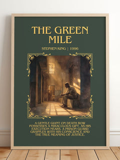 The Green Mile Minimalist Book Poster by Stephen King – framed print leaning on a wooden floor