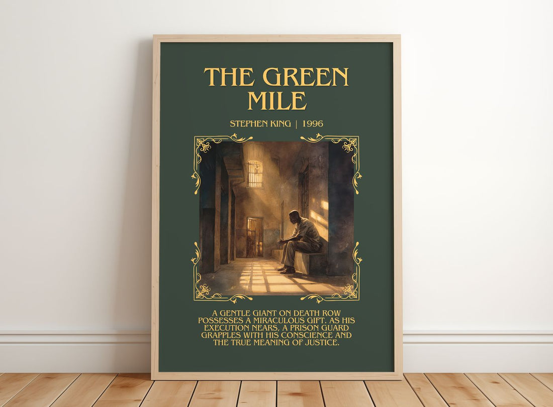 The Green Mile Minimalist Book Poster by Stephen King – framed print leaning on a wooden floor