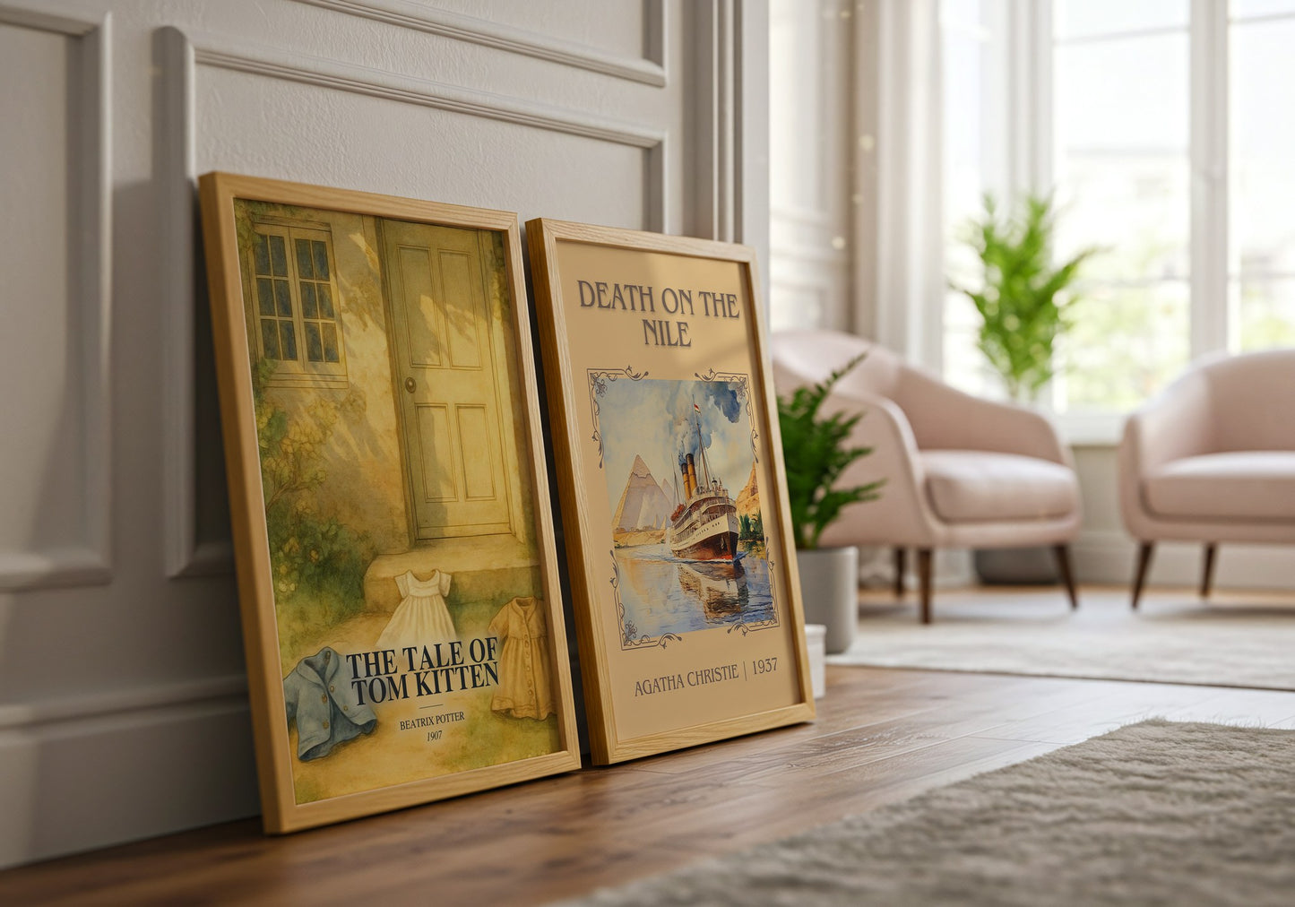 The Tale Of Tom Kitten watercolour print framed by window – literary home decor