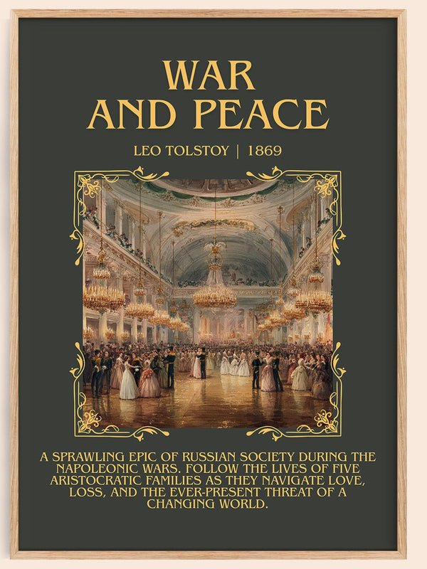 War and Peace minimalist book poster by Leo Tolstoi – framed literary art print