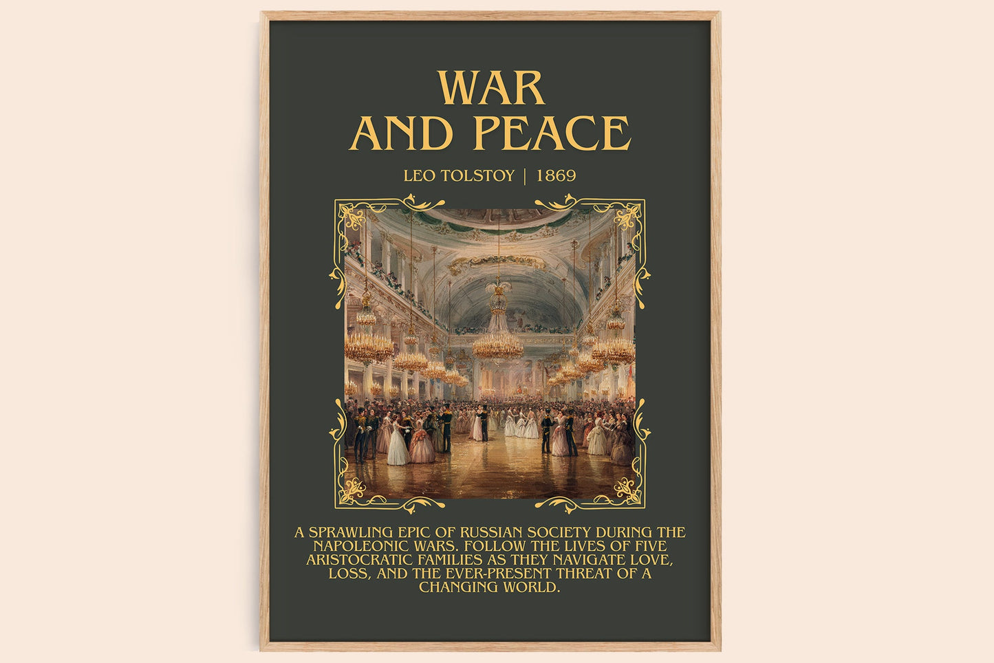 War and Peace minimalist book poster by Leo Tolstoi – framed literary art print