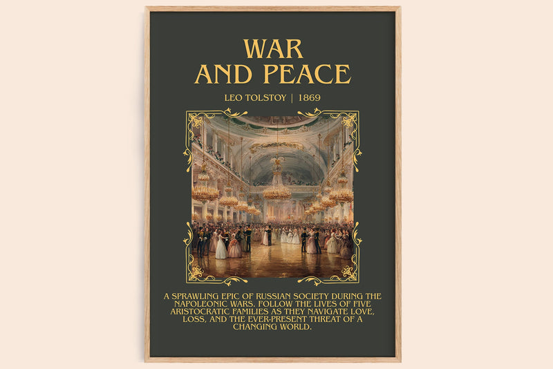 War and Peace minimalist book poster by Leo Tolstoi – framed literary art print