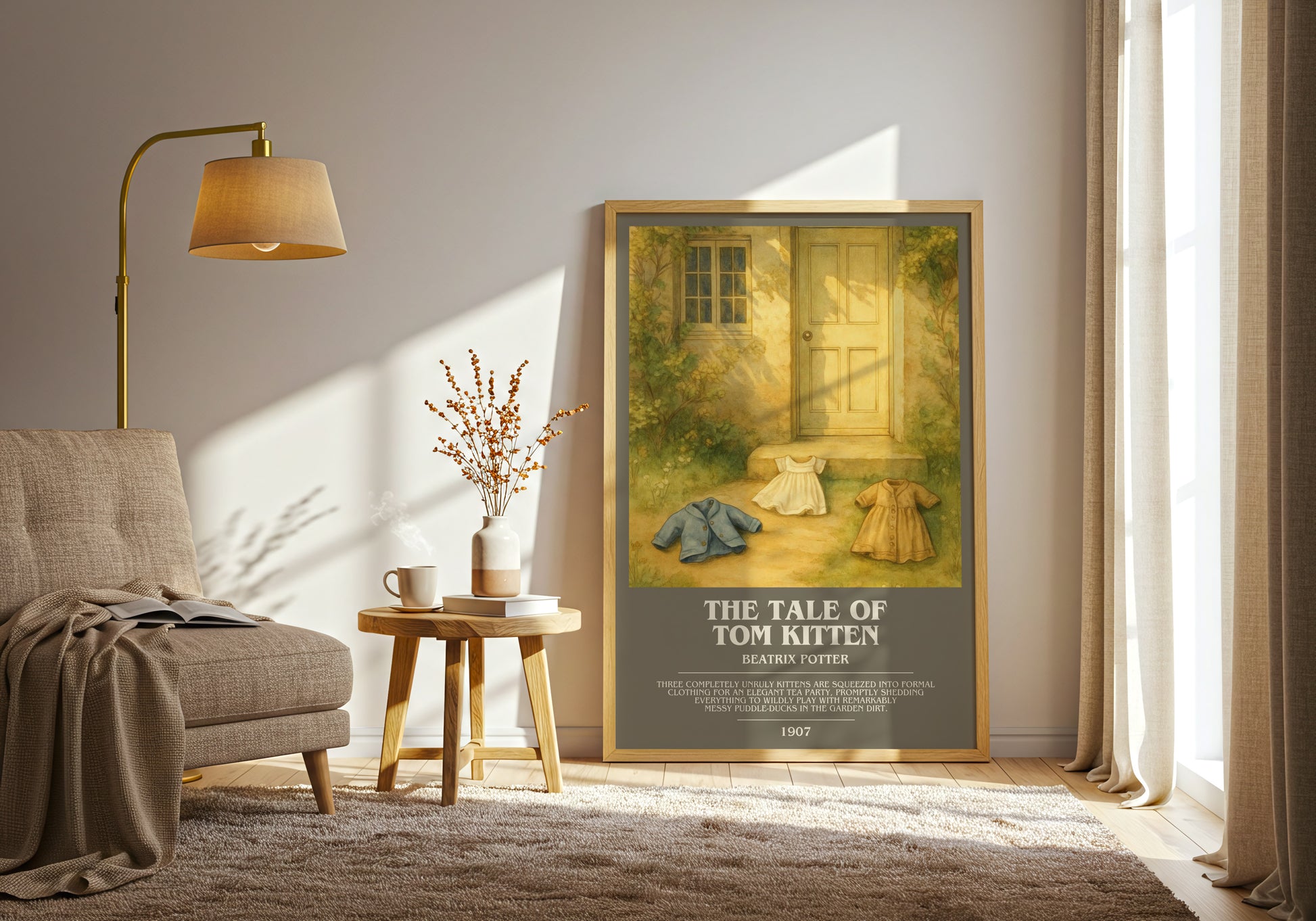 The Tale Of Tom Kitten bookish print on bookshelf – Beatrix Potter fan gift