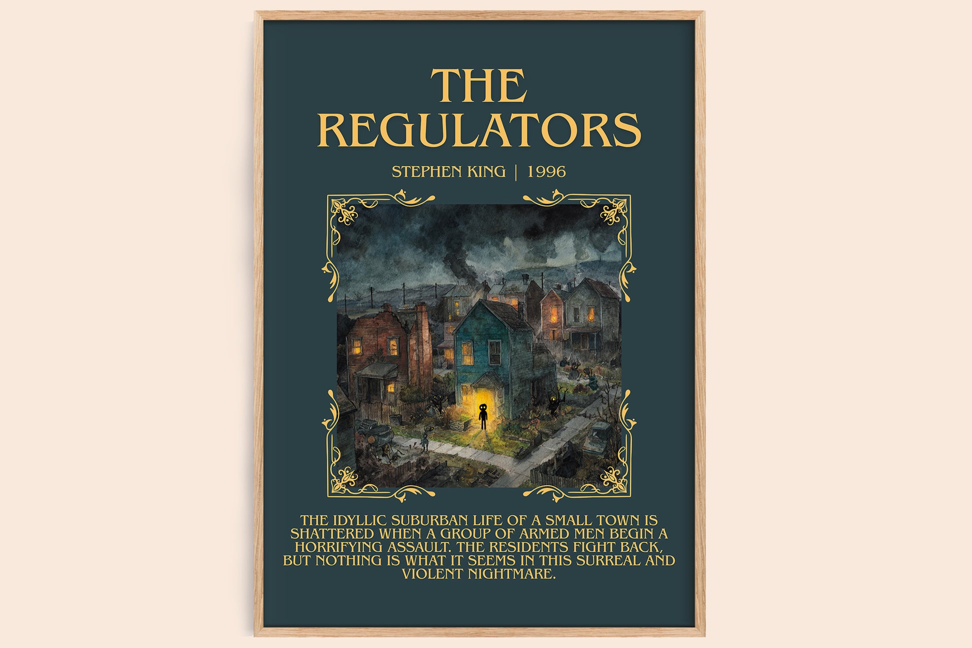 The Regulators minimalist book poster by Stephen King – framed literary art print